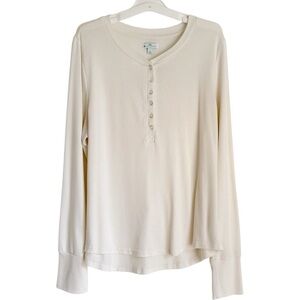 Luxuriously Soft Long Sleeve Button Up Henley Sleep Pajama Top Women’s Large Dip